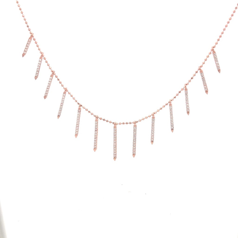 "14.5" Dainty Bar & Bead Dangle Necklace – 14K Rose Gold Plated Sterling Silver"